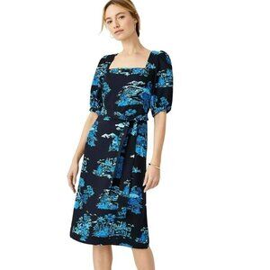 ANN Taylor Floral Toile Square Neck Shift Dress in Night Sky Blue Print Size 8P